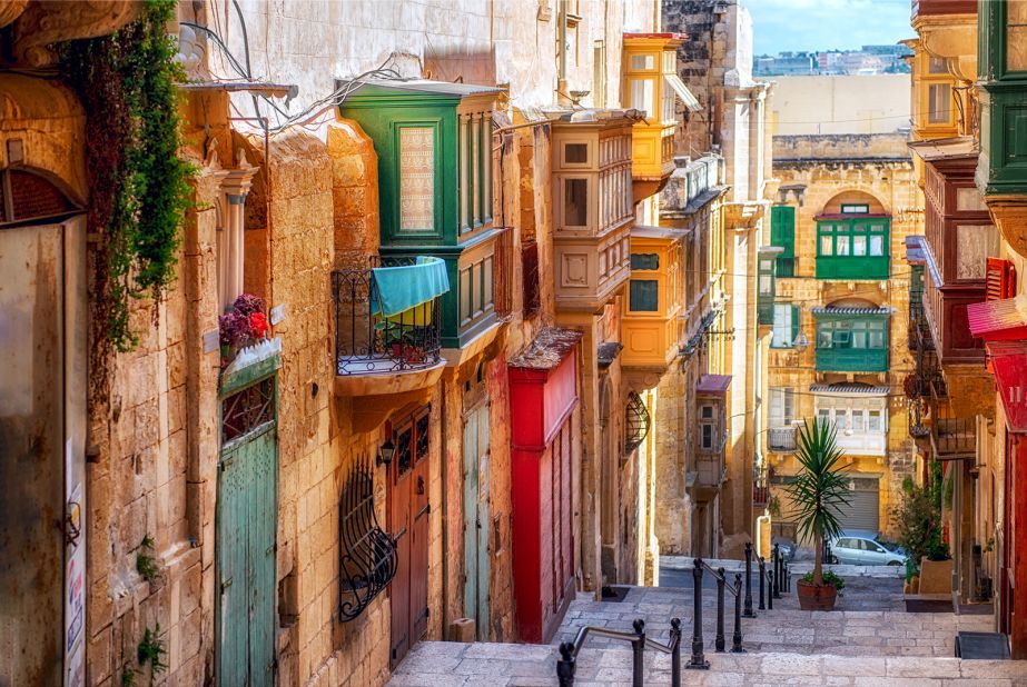 <strong>Rainbow town: </strong>Valletta is known for its colorful houses with enclosed wooden balconies.