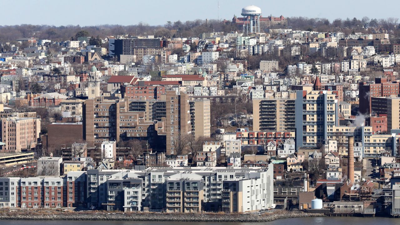 A view of the Yonkers waterfront as seen from the Alpine lookout in New Jersey, March 2, 2021.