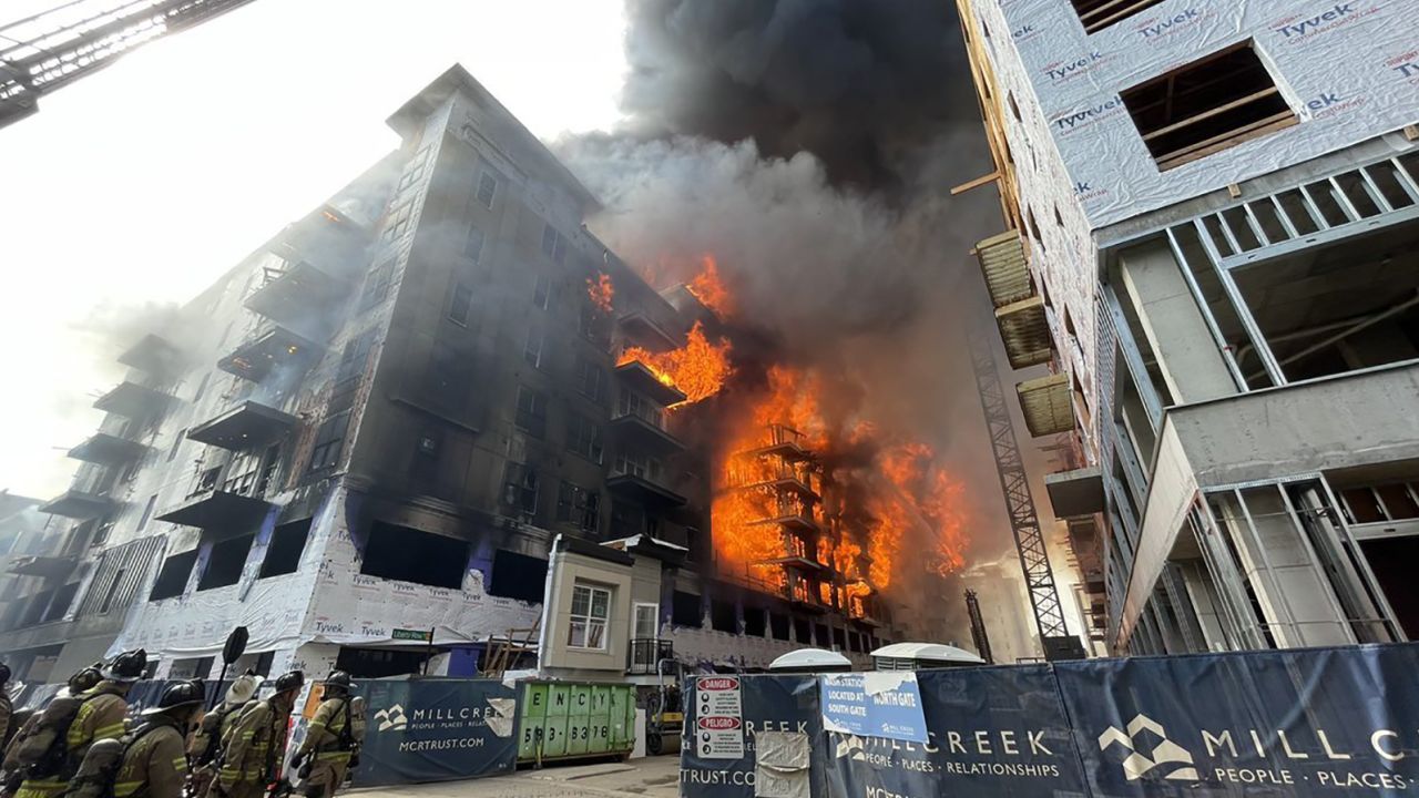 A five-alarm fire broke out Thursday morning at a a multistory apartment building under construction in Charlotte, North Carolina,
