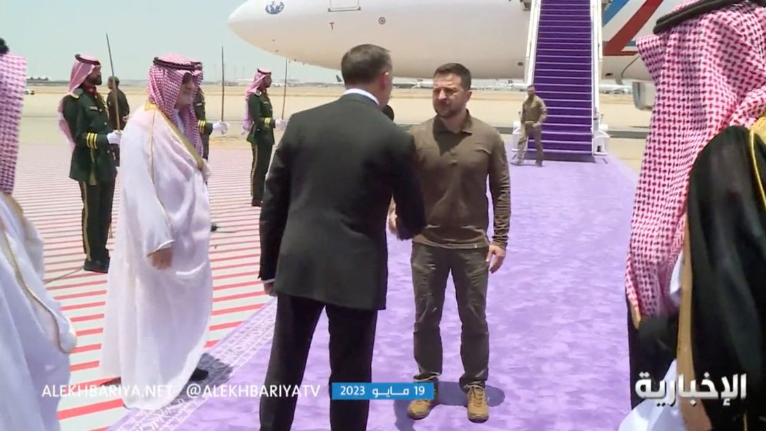 Ukrainian President Volodymyr Zelensky arrived in Jeddah in Saudi Arabia on Friday for the Arab League summit, where he called on leaders not to "turn a blind eye" to Russia's invasion.