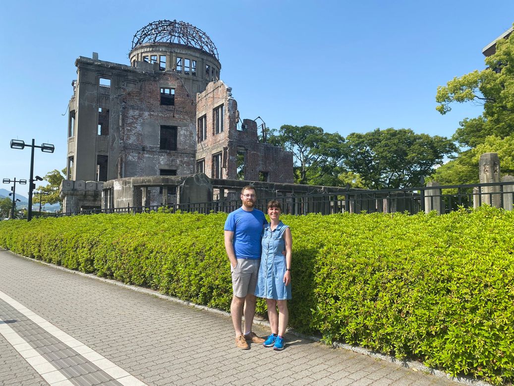<strong>Hiroshima tourists: </strong>Visitors Sofia Trommlerova and Dušan Brejka from Slovakia say the Genbaku Dome makes them reflect on the tragedy and hope of war.