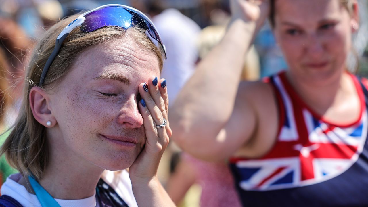 An emotional Erin Kennedy celebrates after winning gold in Munich.