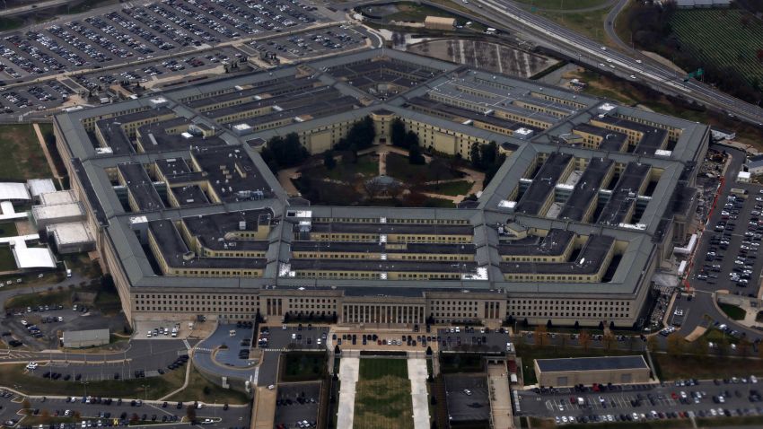 The Pentagon is seen from a flight taking off from Ronald Reagan Washington National Airport on November 29, 2022 in Arlington, Virginia.