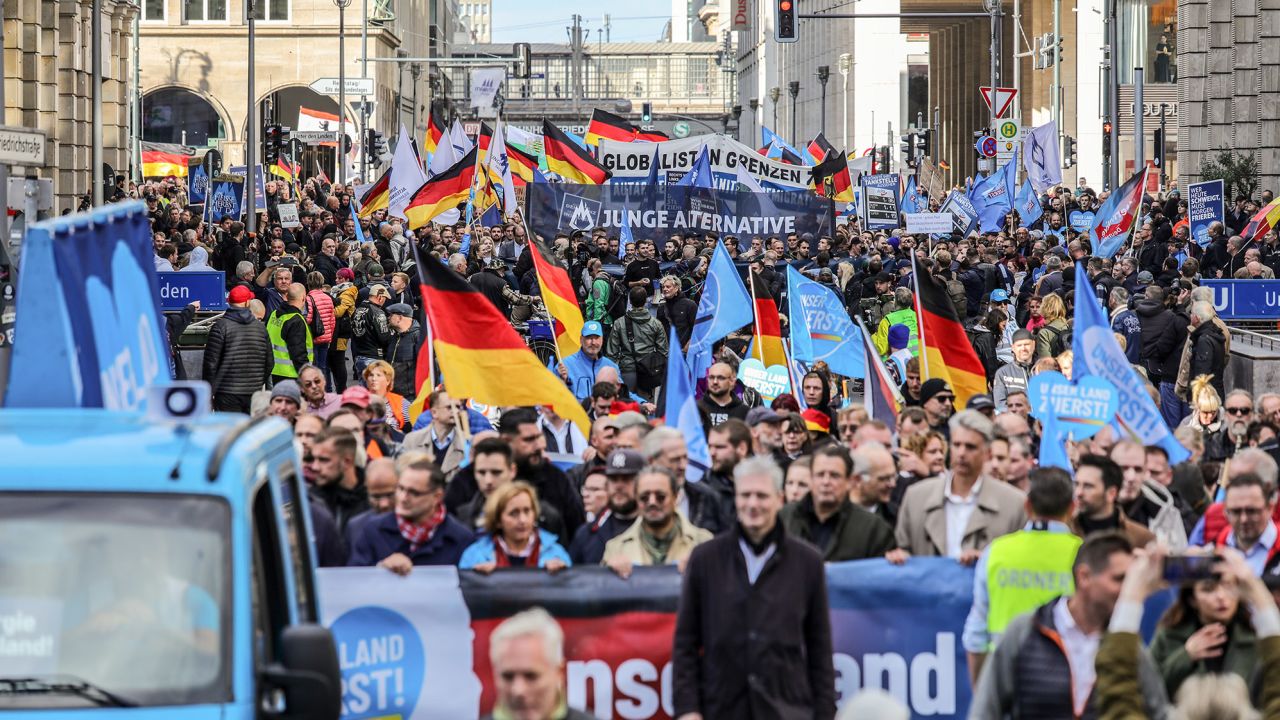 People protest against the rising cost of living in a demonstration organized by the AfD in Berlin on October 8, 2022.