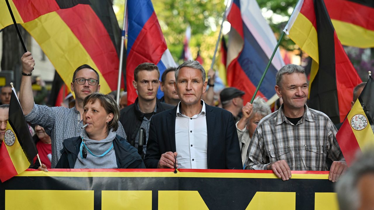 Björn Höcke, AfD state chairman and faction leader in the Thuringian state parliament, during an AfD rally. 