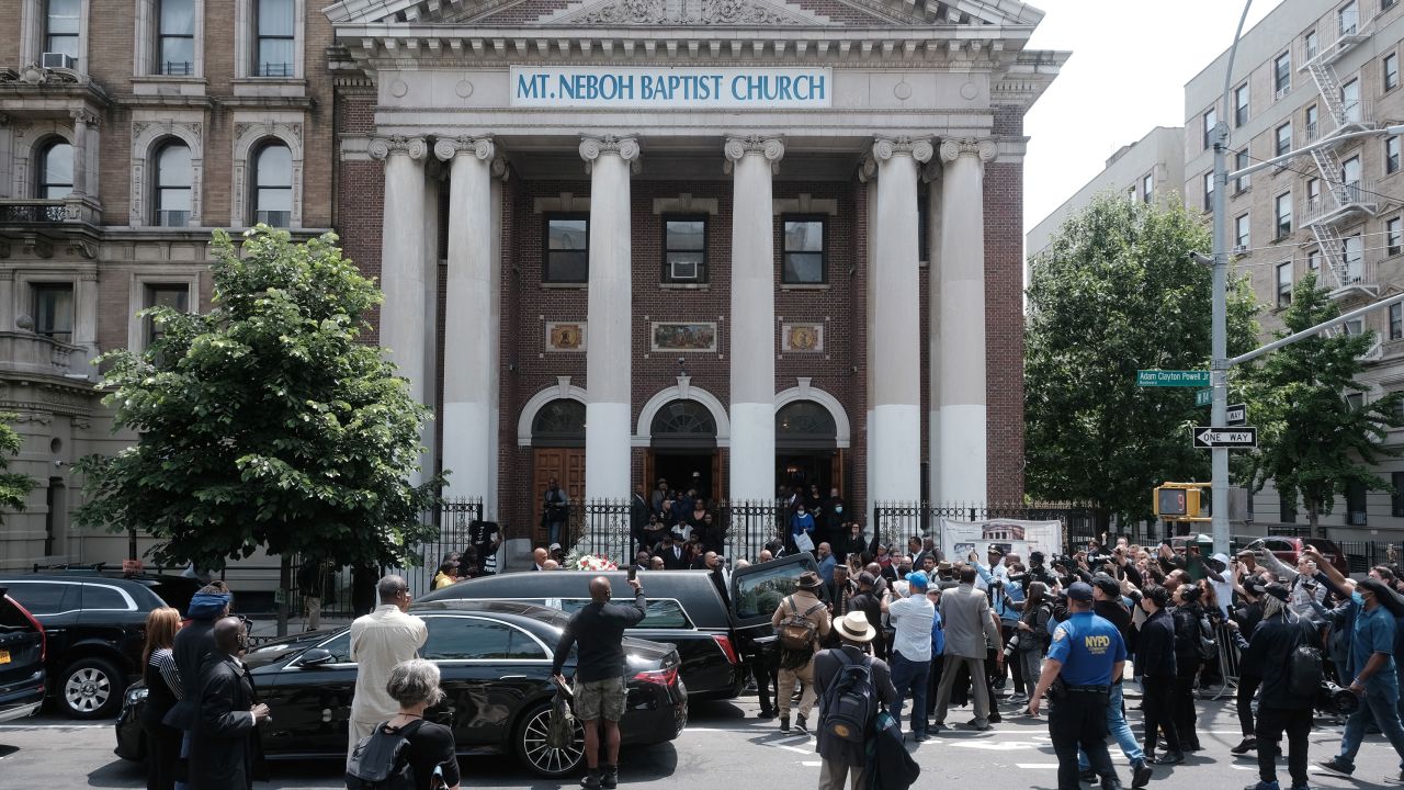 Mourners gather for the funeral for Jordan Neely  Friday at Mount Neboh Baptist Church in Harlem. 