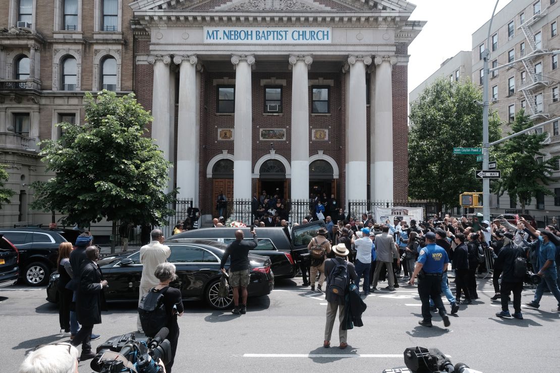 Mourners gather for the funeral for Jordan Neely  Friday at Mount Neboh Baptist Church in Harlem. 