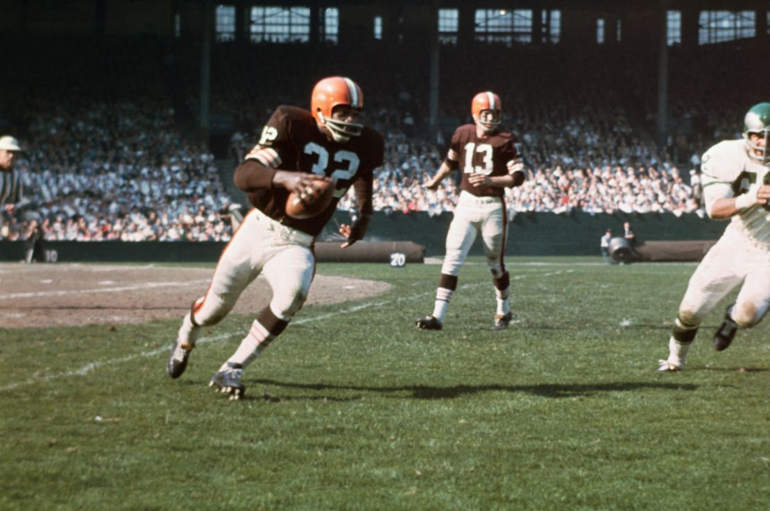 Jim Brown led the league in rushing in eight of his nine seasons with the Cleveland Browns and set the all-time record for rushing yards.