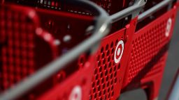 The Target logo is displayed on shopping carts at a Target store on February 28, 2017 in Southgate, California. 