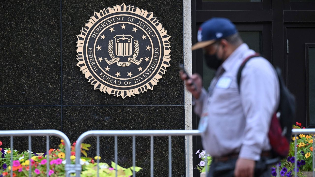 The seal of the Federal Bureau of Investigation is seen outside of its headquarters in Washington, DC on August 15, 2022.