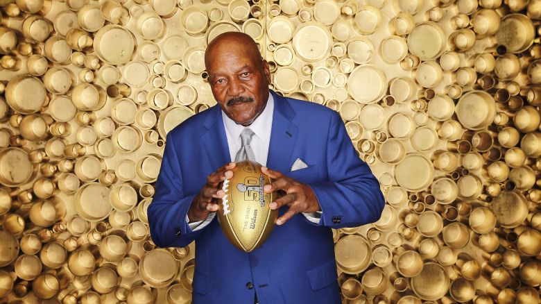 Cleveland Browns Hall of Famer Jim Brown poses for a photo backstage during the NFL Honors awards show at the Bill Graham Civic Auditorium on Saturday, Feb. 6, 2016 in San Francisco. (Ben Liebenberg via AP)