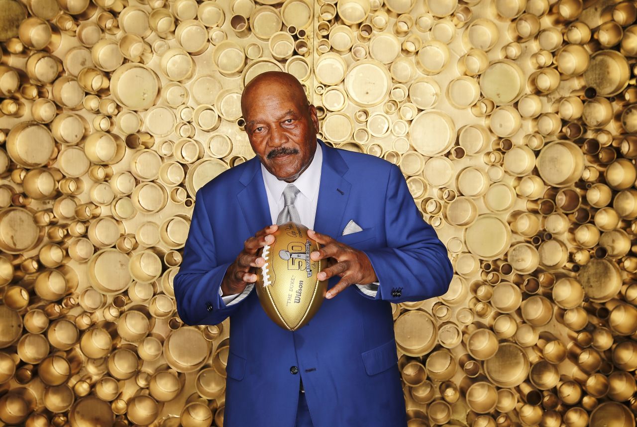 Jim Brown poses backstage at the NFL Honors award show in 2016.
