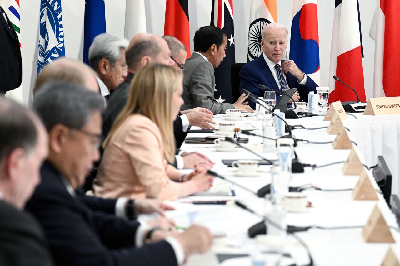 Biden takes part in a Partnership for Global Infrastructure and Investment event during the G7 on Saturday.