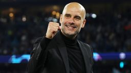 MANCHESTER, ENGLAND - MAY 17: Pep Guardiola, Manager of Manchester City, celebrates during the UEFA Champions League semi-final second leg match between Manchester City FC and Real Madrid at Etihad Stadium on May 17, 2023 in Manchester, England. (Photo by Jan Kruger - UEFA/UEFA via Getty Images)