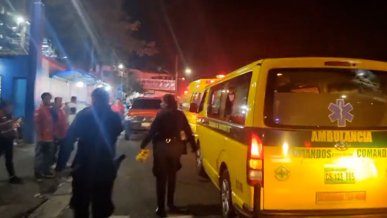 Ambulances arrive outside Cuscatlán Stadium in San Salvador, the capital of El Salvador.