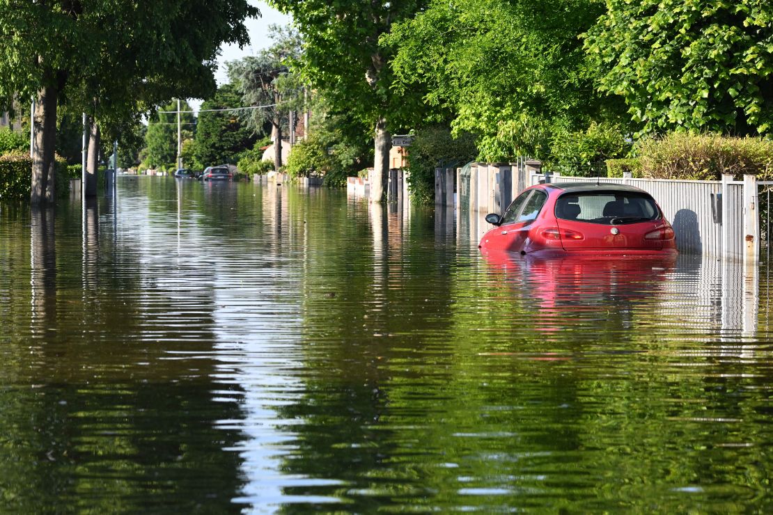 A flooded street in Conselice, near Ravenna.