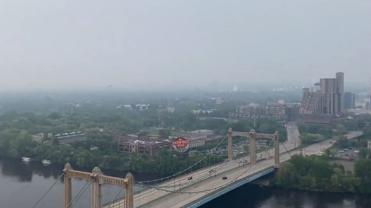 Smoke from wildfires in Canada hangs over Minneapolis on Thursday, May 18.