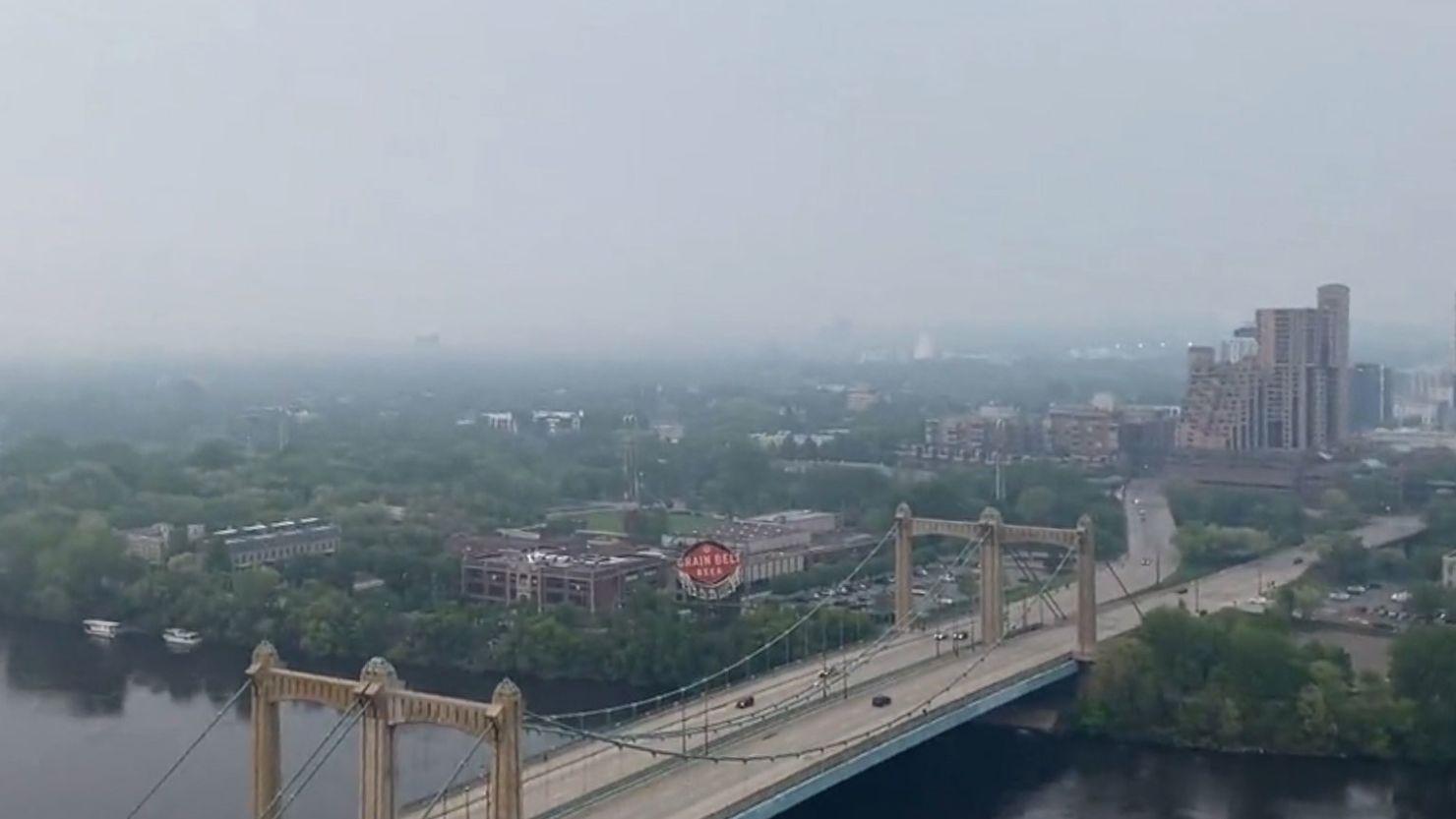 Smoke from wildfires in Canada hangs over Minneapolis on Thursday, May 18.
