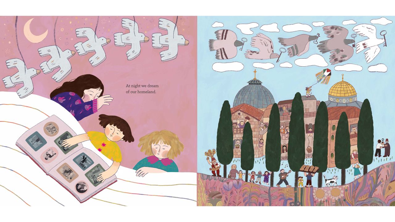 A page from Hannah Moushabeck's children's book, "Homeland: My Father Dreams of Palestine."