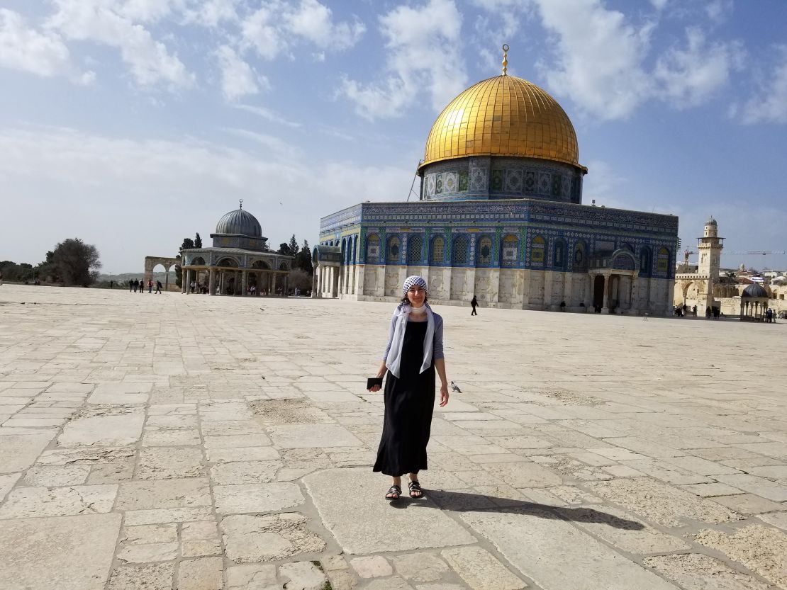 Ibtisam Barakat, author of "Tasting The Sky: A Palestinian Childhood," is shown at the Al-Aqsa Mosque compound in Jerusalem.
