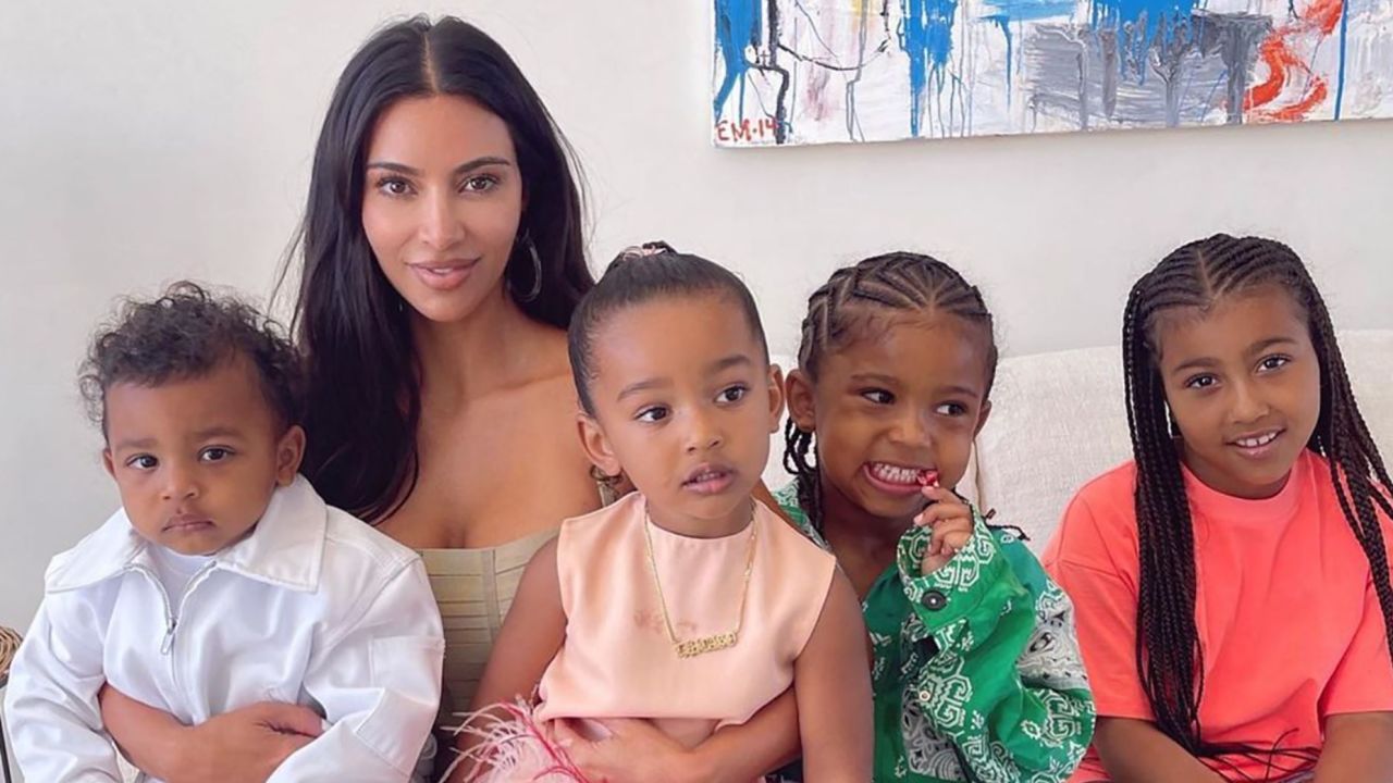 Kim Kardashian with her four children (from left) Psalm, Chicago, Saint and North West.