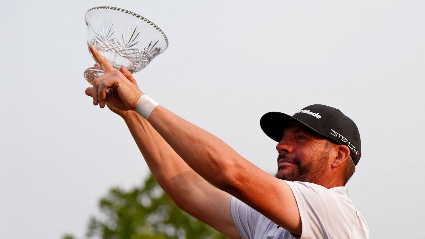 Michael Block reacts after being awarded the low PGA Championship Club Professional Bowl after the major tournament at Oak Hill Country Club in Rochester, New York.