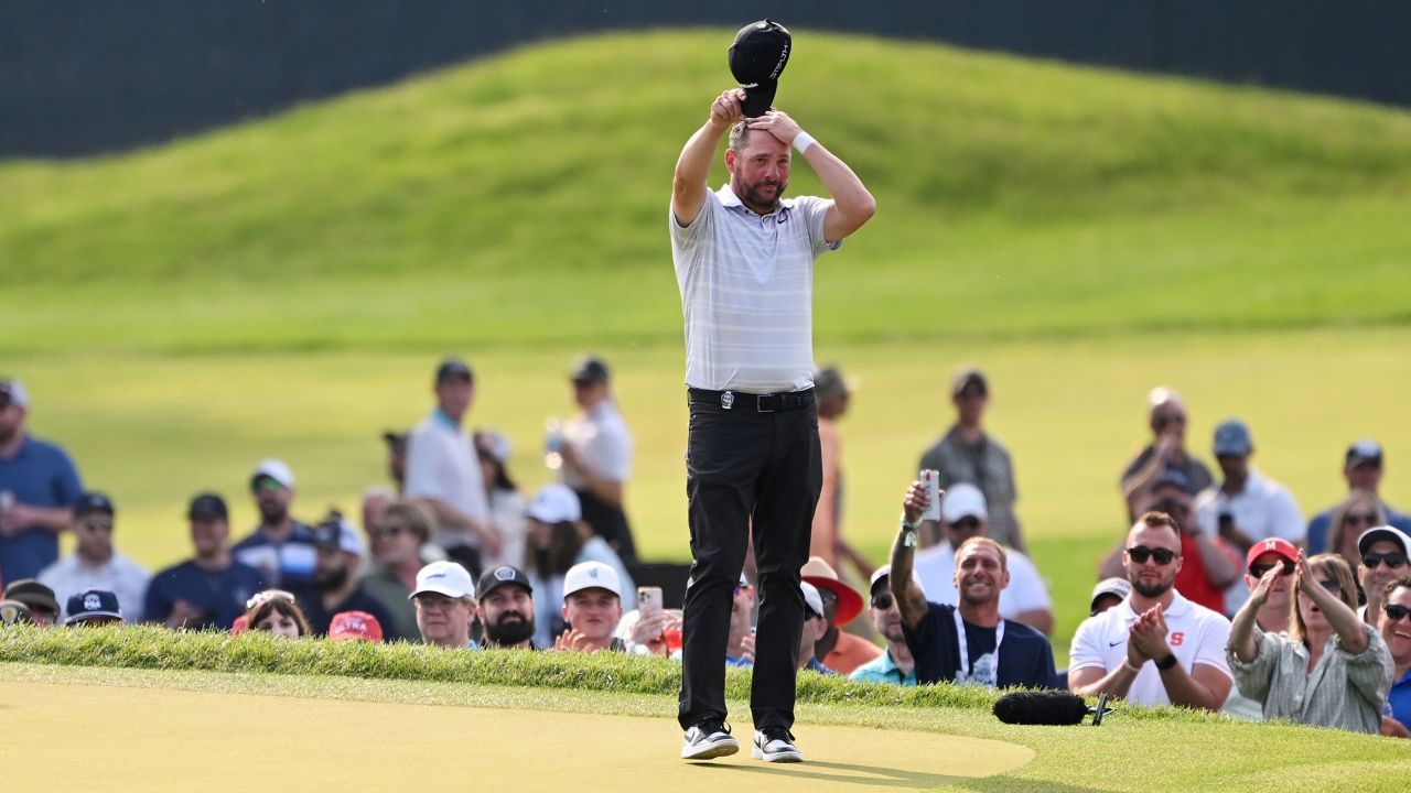 Block reacts to his hole-in-one.