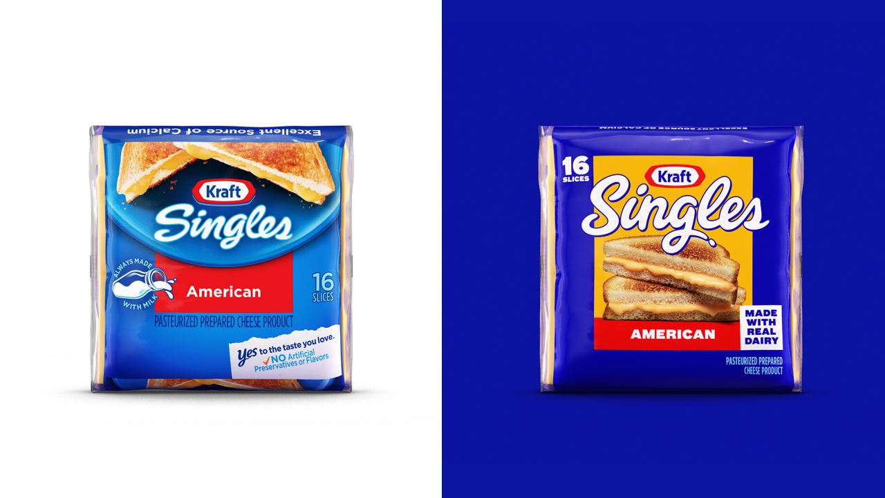 Kraft Singles is getting a redesign. Before (left) and after (right).