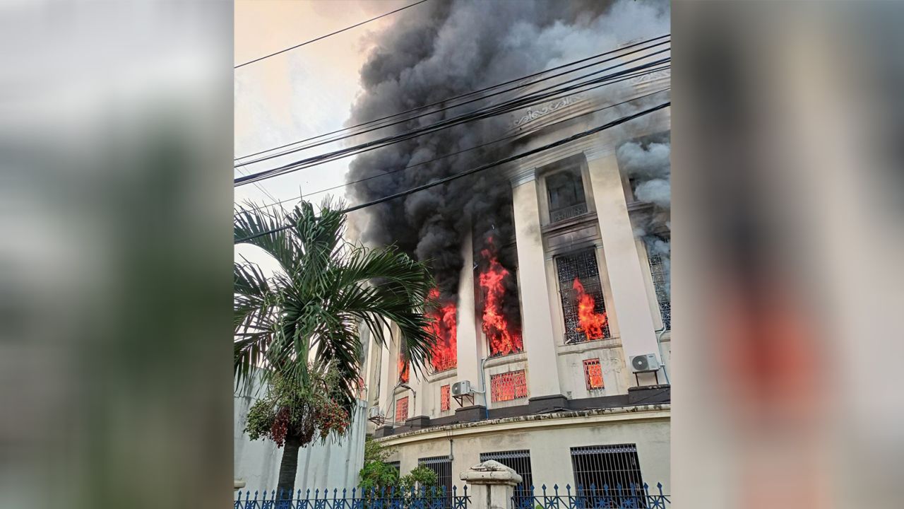 Flames engulfed parts of the Manila Central Post Office building on May 22, 2023.