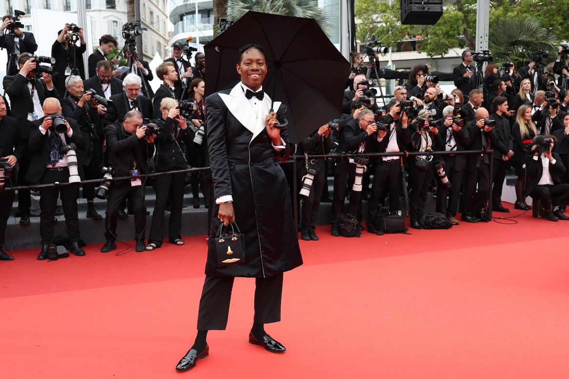 Playwright Jeremy O.Harris was seen at the "Killers Of The Flower Moon" red carpet in a look from New York-based brand Willy Chavarria.