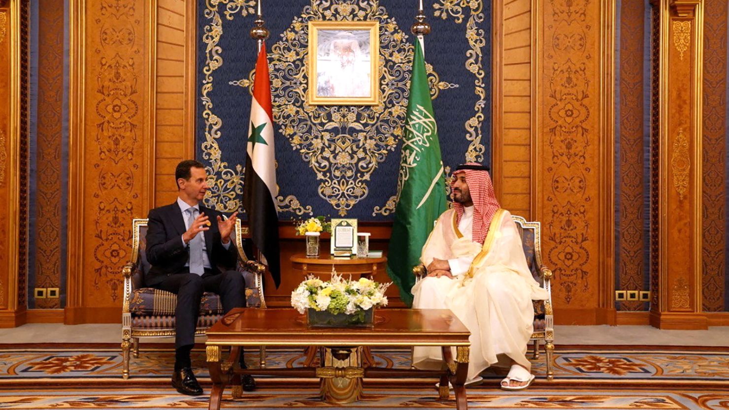Saudi Arabia's Crown Prince Mohammed bin Salman meets Syria's President Bashar al-Assad in Jeddah, Saudi Arabia on Friday.
