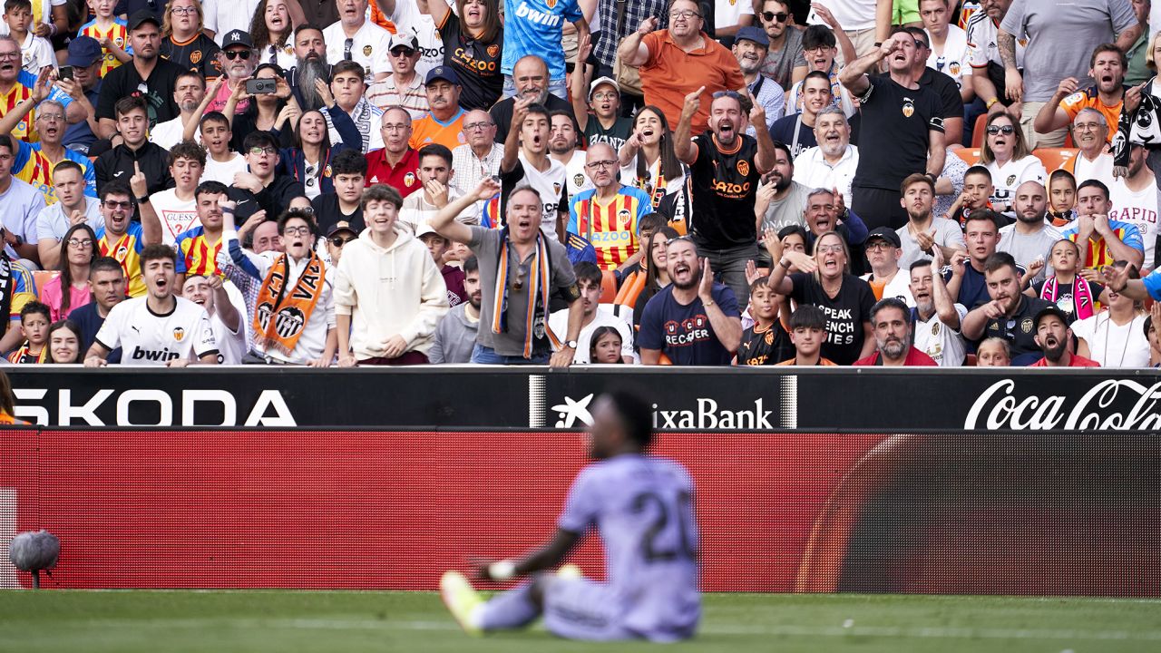Fans of Valencia CF protest against Vinícius Jr. during Sunday's game.
