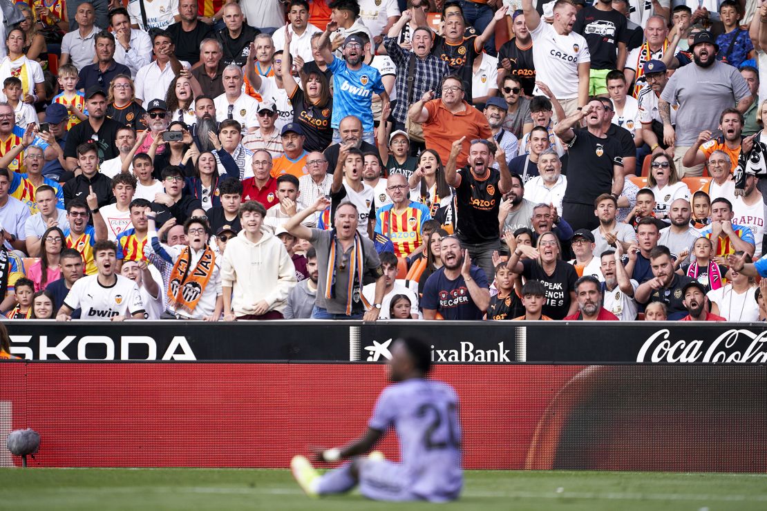 Fans of Valencia CF protest against Vinícius Jr. during Sunday's game.