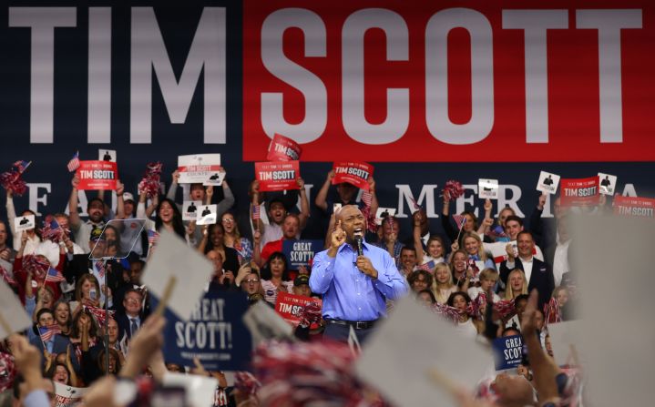 Scott <a href="index.php?page=&url=https%3A%2F%2Fwww.cnn.com%2F2023%2F05%2F22%2Fpolitics%2Ftim-scott-2024-presidential-campaign%2Findex.html" target="_blank">formally announces his presidential run</a> in his hometown of North Charleston, South Carolina, in May 2023. "Our party and our nation are standing at a time for choosing," Scott said. "Victimhood or victory? Grievance or greatness? I choose freedom and hope and opportunity."