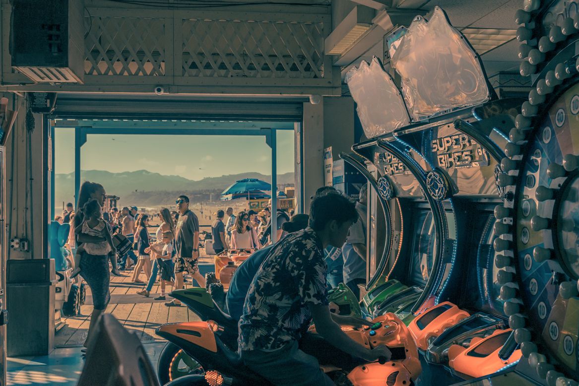 A shot from the oceanfront Playland Arcade in Santa Monica, California.