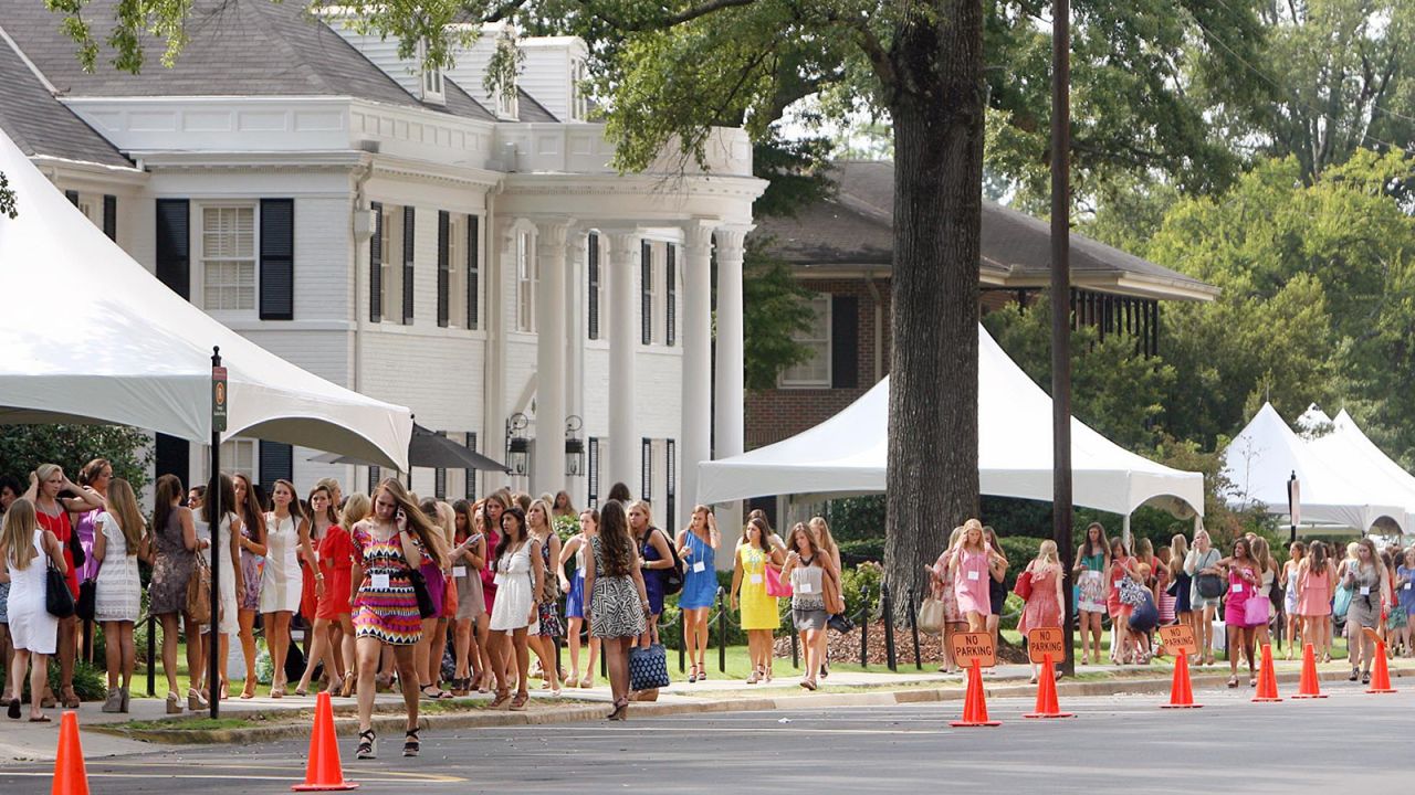 Potential new sorority members participate in recruitment at the University of Alabama in 2012, a full decade before "Bama Rush" was filmed. 
