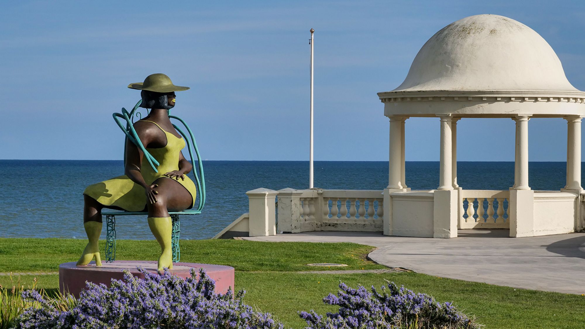 Tschabalala Self's "Seated," installed in Bexhill-on-Sea, UK