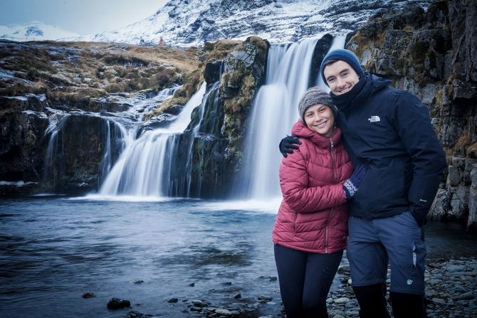 <strong>Creating luck:</strong> Anna and Tom, pictured here in Iceland, consider themselves lucky to have found each other, but also think they put themselves in each other's orbit by going traveling. "So my takeaway would be to create your own luck and just keep opening doors because you don't know who's on the other side," says Tom.