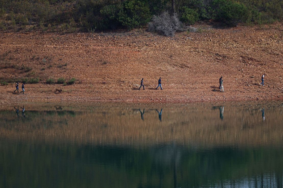 Portuguese authorities during a new search operation at the Arade dam, in Silves, near Praia da Luz, on May 23.