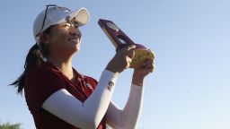 SCOTTSDALE, ARIZONA - MAY 22:  Rose Zhang of the Stanford Cardinal poses with the trophy after winning the NCAA women's Golf Championships at Grayhawk Golf Club on May 22, 2023 in Scottsdale, Arizona. (Photo by Christian Petersen/Getty Images)