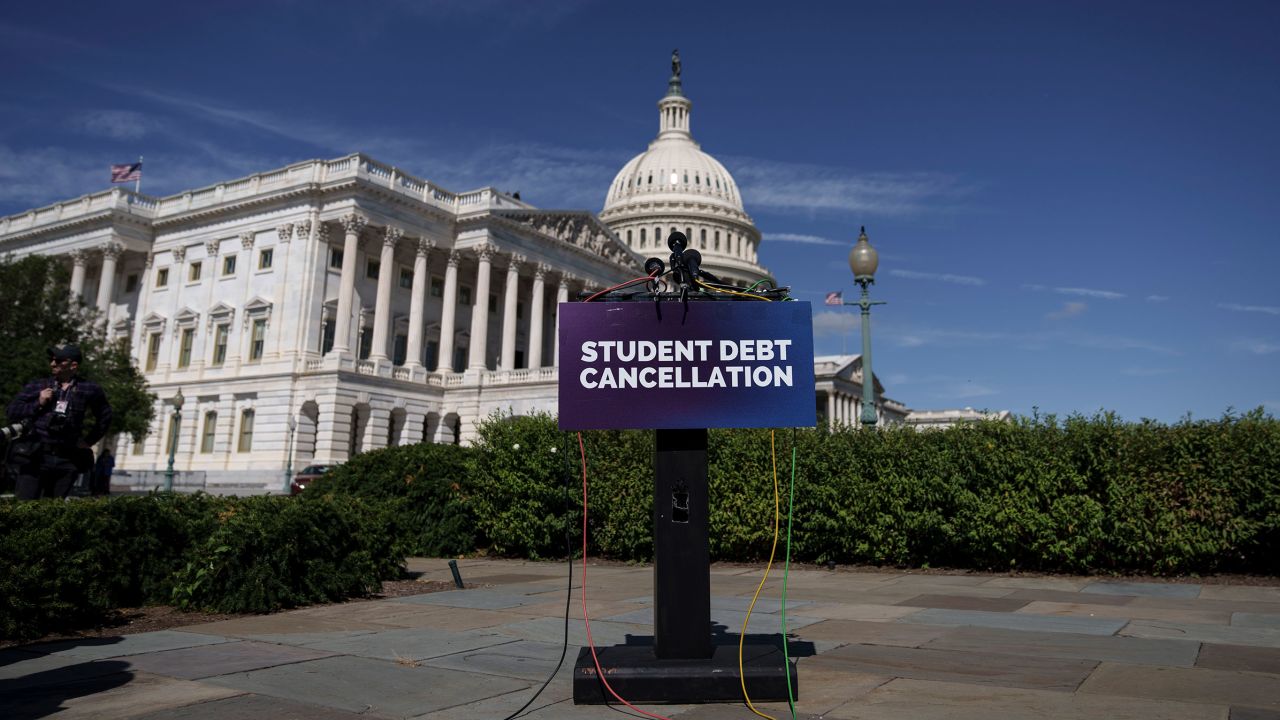 A view of the Capitol before a news conference to discuss student debt cancellation on September 29, 2022, in Washington.