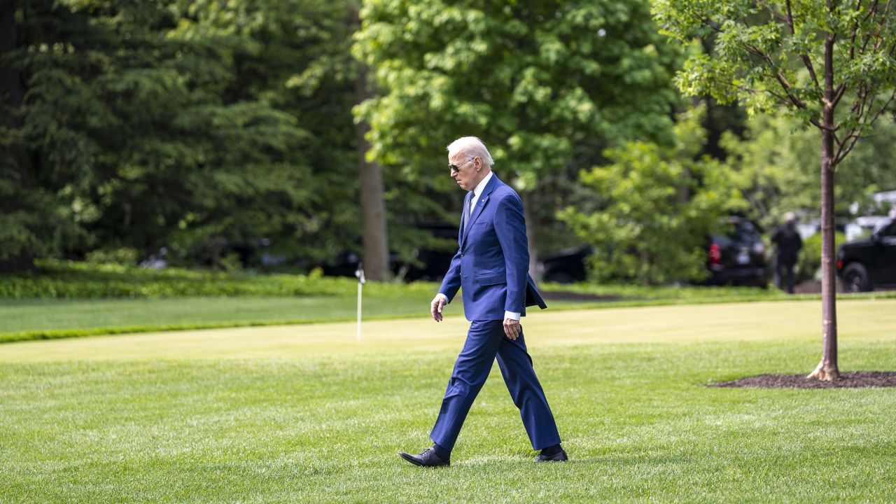 President Joe Biden walks aboard Marine One from the Oval Office of the White House for New York, May 10, 2023.