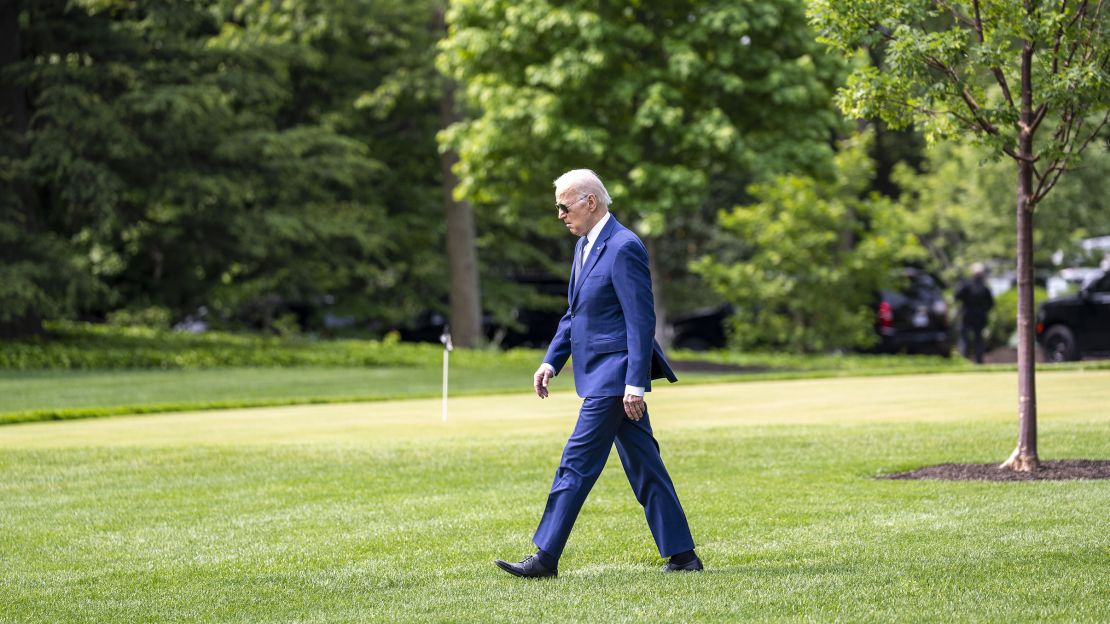 President Joe Biden walks from the Oval Office at the White House to board Marine One for a trip to New York on May 10, 2023.