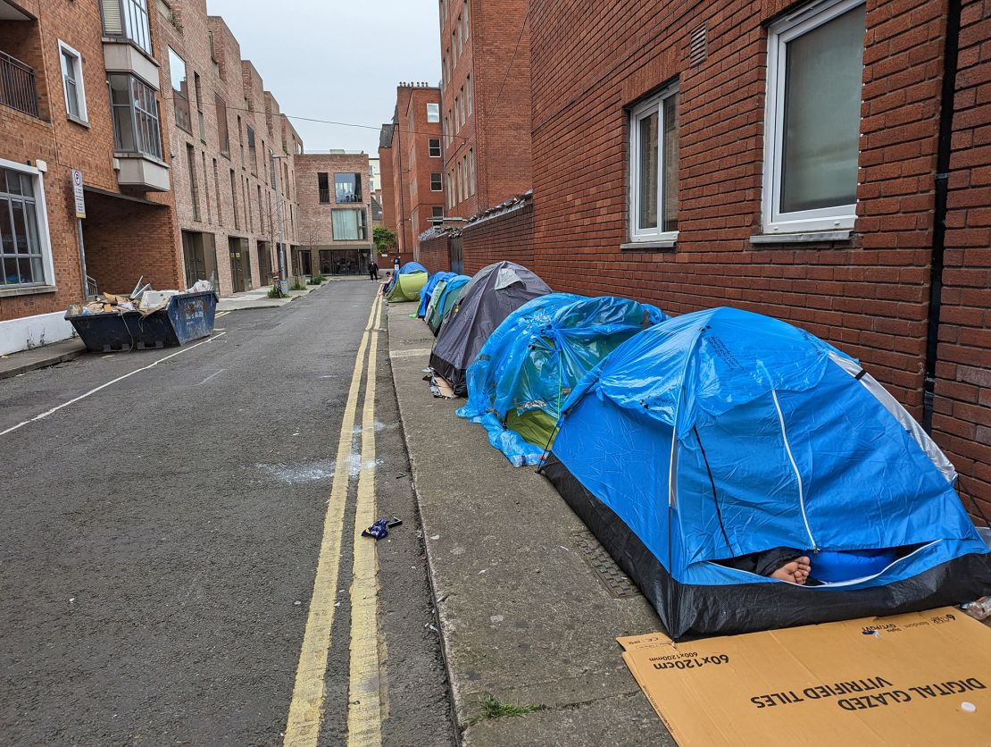 Dozens of asylum-seekers are camping on Grattan Street in Dublin.