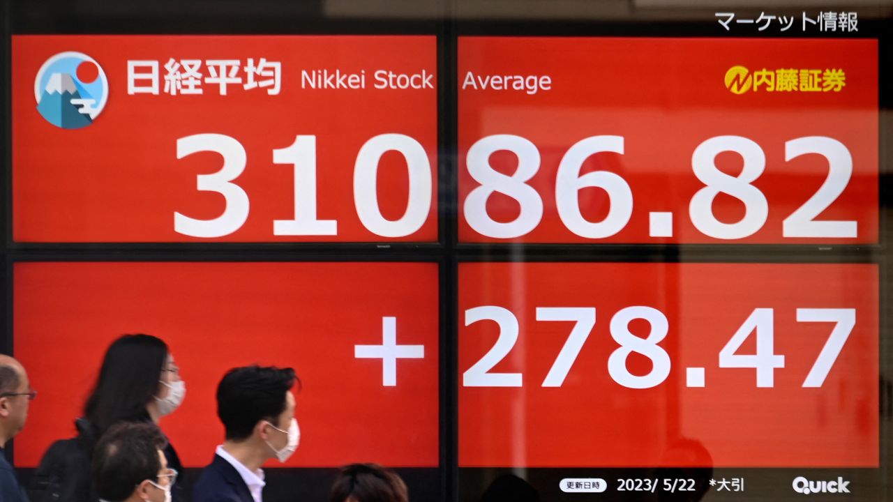 An electronic board showing the closing numbers on the Tokyo Stock Exchange