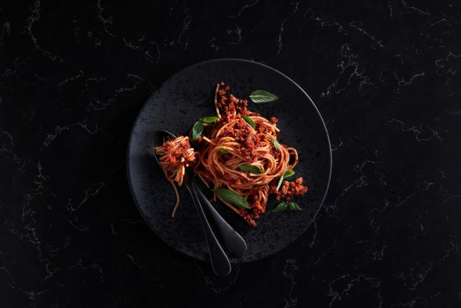 While cultivated meat is currently only available to eat in Singapore, Kaufman says the company is working toward bringing its products, such as this bolognese, to a global market.