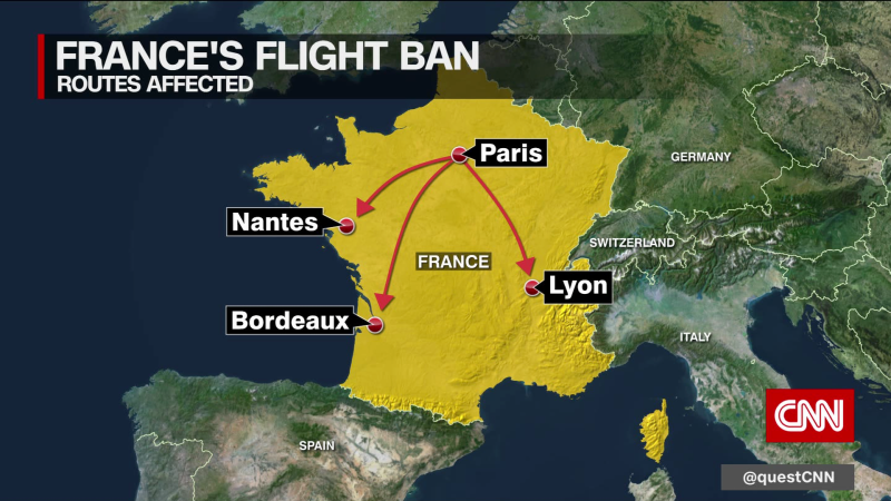 Read more about the article France bans domestic flight routes served by 2.5 hour train ride – CNN