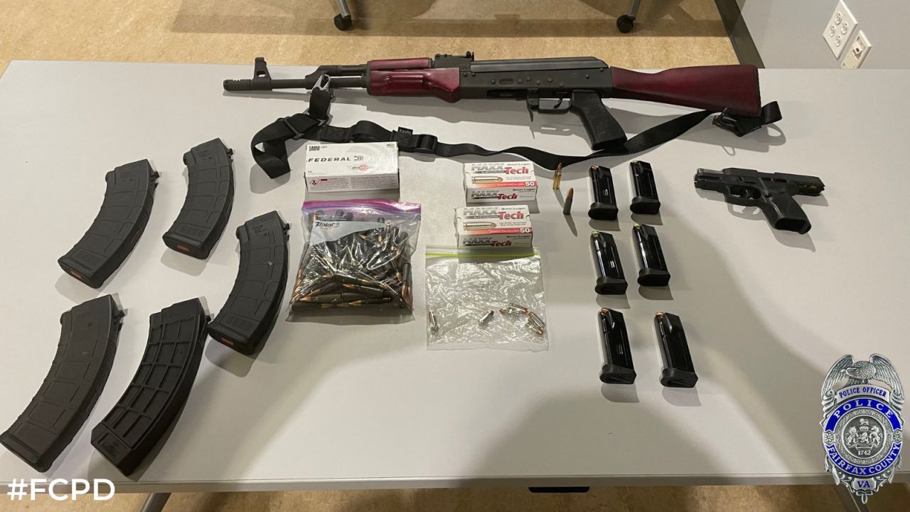 Weapons recovered by Fairfax County Police after an alleged trespasser was arrested at Dolley Madison Preschool in McLean, Virginia. 