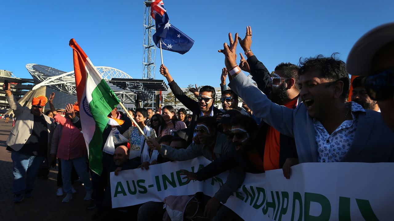 Members of the Australian Indian community await the arrival of Prime Minister Modi at Qudos Bank Arena on May 23 in Sydney, Australia.