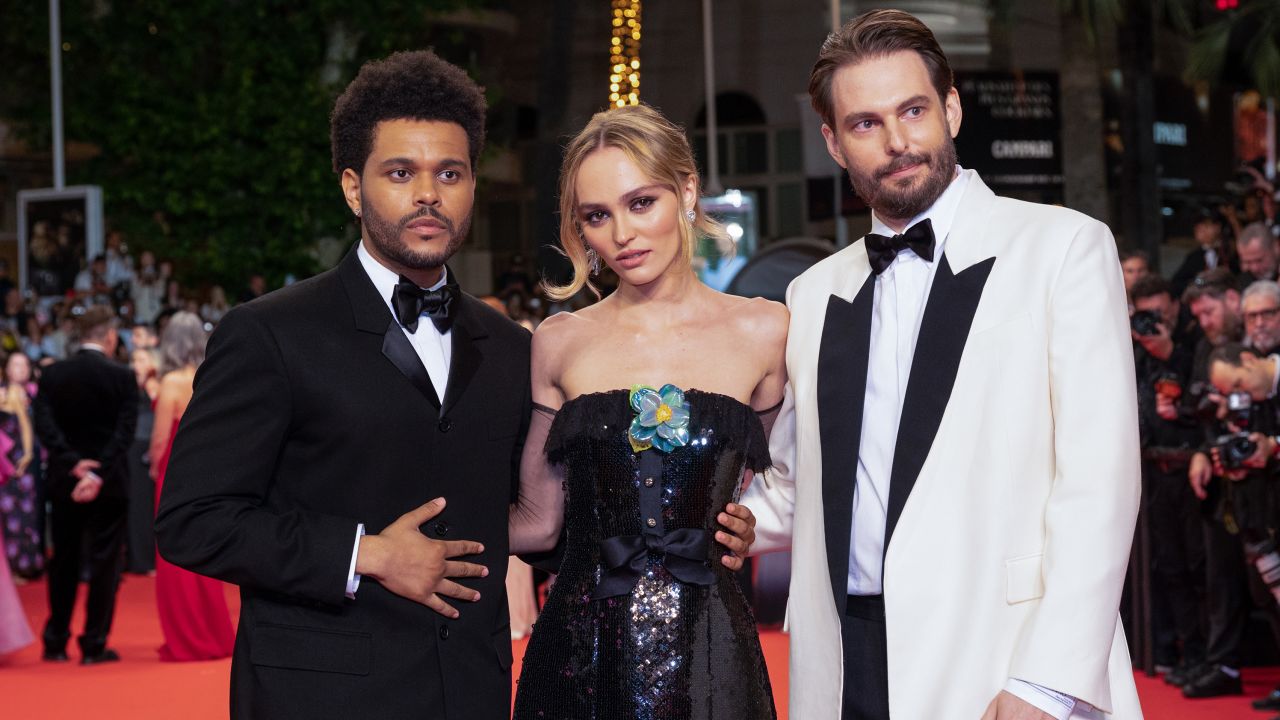 Abel "The Weeknd" Tesfaye, Lily-Rose Depp and Sam Levinson attend the "The Idol" red carpet during the 2023 Cannes Film Festival.